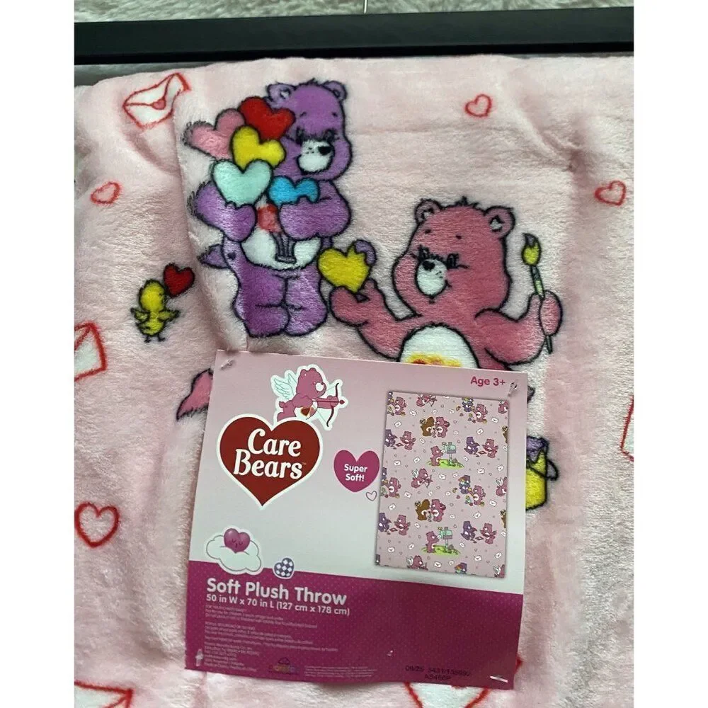 Care Bears Love A Lot Bear Throw Blanket 50 X 70”‎ Valentines Love Letters NEW